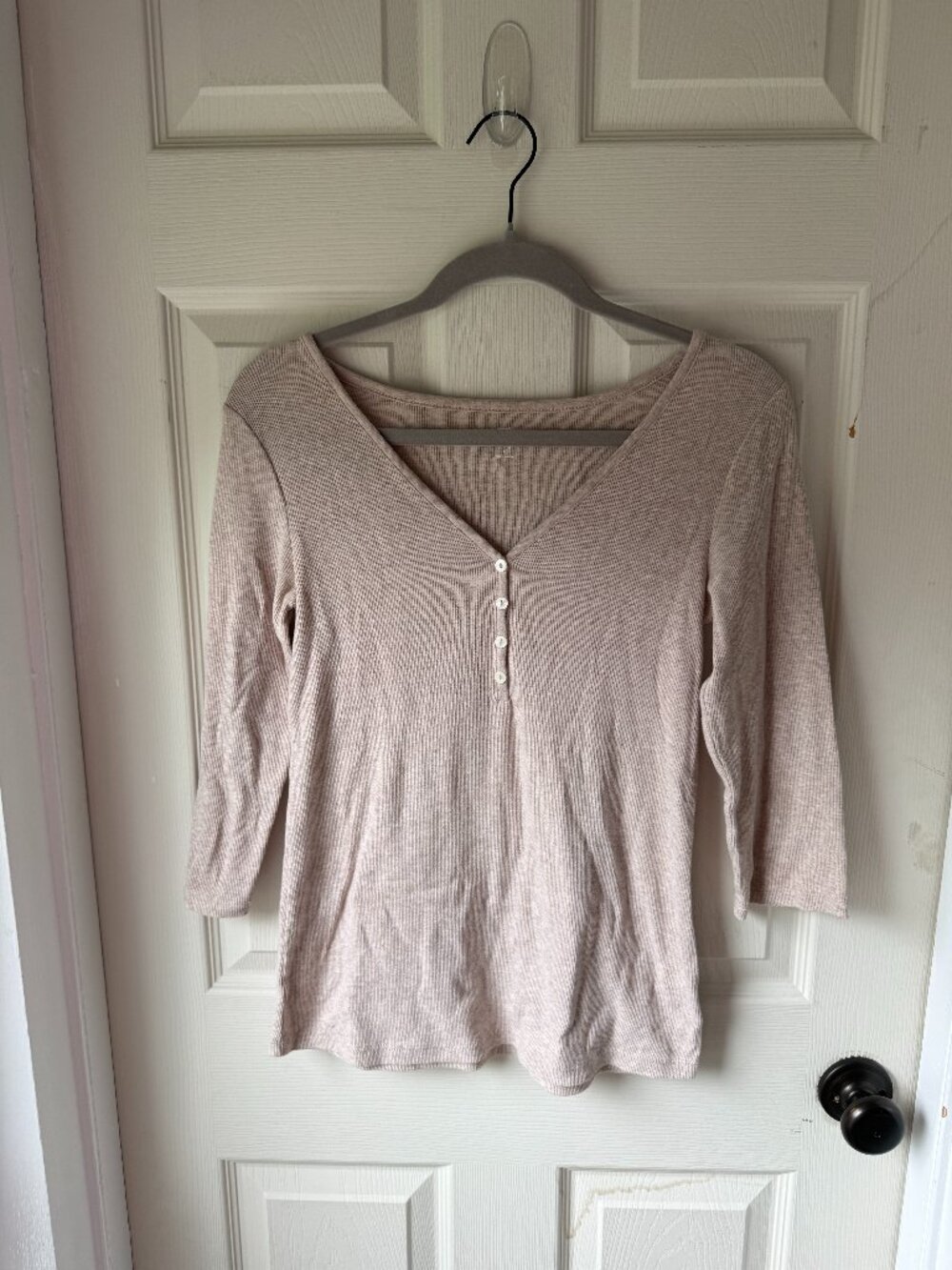 Cozy Heathered Oatmeal Rib-Knit Henley Top